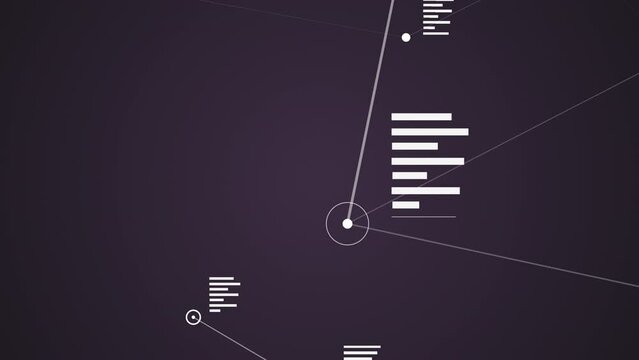 3D geometric loop animation of connected pulsing dots and pretended text scrolling template, 4K intro seamless background
