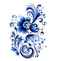 Blue abstract floral ornament pattern design on a white background