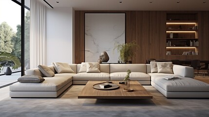 a high-definition image of a modern living room with minimalist decor