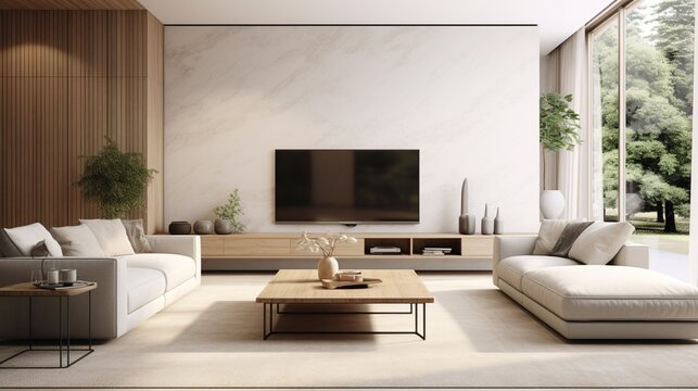 a high-definition image of a modern living room with minimalist decor