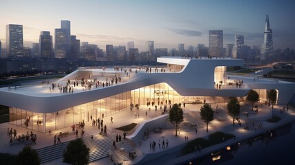 a modern art museum with a unique architectural design that blends seamlessly with the cityscape
