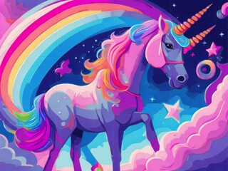 Obraz na płótnie Canvas Fantasy, Rainbow Background, illustration, of galaxy fantasy, background and pastel color, Unicorn Background. 