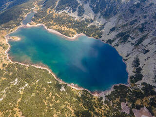 Aerial view of The Stinky Lake, Rila mountain, Bulgaria