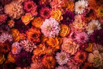 Obraz na płótnie Canvas Background of pink and orange flowers. Generative AI
