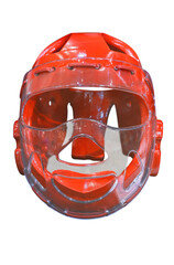 Clipping isolated photo on white background depicting a protective helmet used for taekwondo sport by disabled para-taekwondo athletes during Summer Paralympic Games or athletics world championships