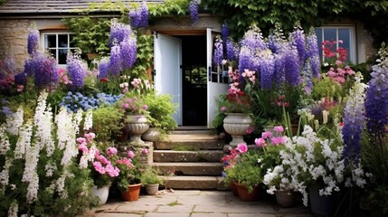 Fototapeta na wymiar Create an inviting display of a traditional English cottage garden, with a profusion of cottage flowers