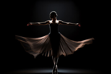 A woman gracefully dancing in a black dress
