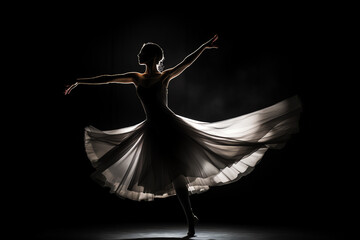 A graceful woman dancing in a beautiful white dress