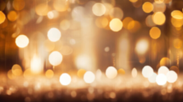 Christmas golden background with light bokeh. Bllured, out of focus. Ai Generative