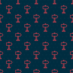Red line Road traffic sign. Signpost icon isolated seamless pattern on black background. Pointer symbol. Isolated street information sign. Direction sign. Vector