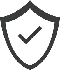 Safe protection logo - shield and black check mark or tick symbol. Defense, security and safety vector icon.