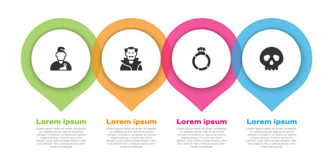 Set Wizard warlock, Vampire, Magic stone ring with gem and Skull. Business infographic template. Vector