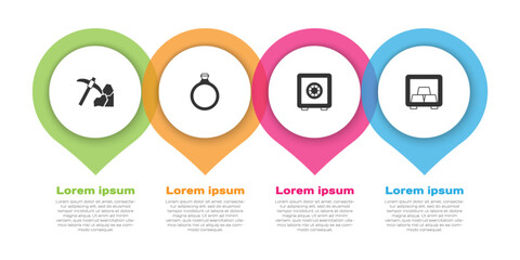 Set Gold mining, ring, Safe and with gold bars. Business infographic template. Vector