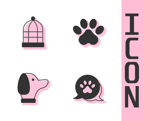 Set Paw print, Cage for birds, Dog and icon. Vector