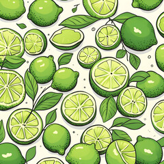 Fototapeta na wymiar A lime lemon citrus fruit pattern seamless cream cartoon background