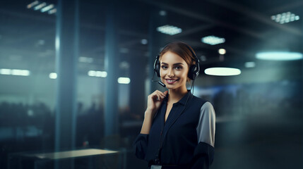 Attractive telemarketing call center operator assisting clients to solve problems