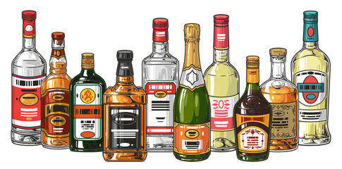Bottles alcoholic beverages colorful sticker