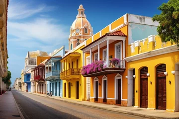 Foto op Canvas Panoramic cityscape showcasing St. Peter Claver Church in historic Cartagena, Colombia. Generative AI © Oberon