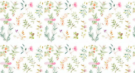 Watercolor Floral Seamless Pattern with Delicate Leaves. AI generative
