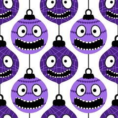 Christmas tree balls seamless cartoon monsters with face pattern for fabrics and wrapping paper and kids print