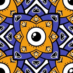 Halloween cartoon floral seamless flower with eyes pattern for wrapping paper and fabrics and kids clothes print