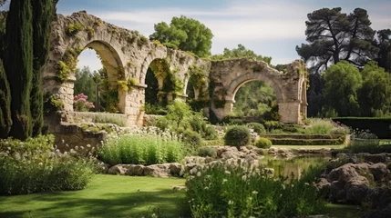 Fotobehang Pont du Gard A stone chateau country house and gardens near the river Gardon in the Pont du Gard region of Provence France 