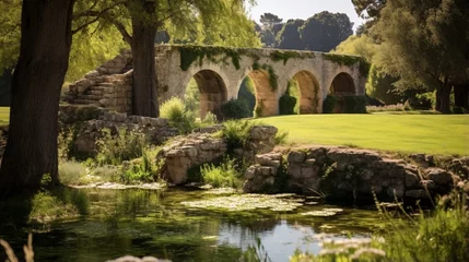 Wall murals Pont du Gard A stone chateau country house and gardens near the river Gardon in the Pont du Gard region of Provence France 