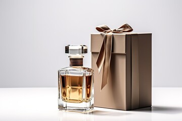 Bottle and box of perfume isolated on white High quality photo