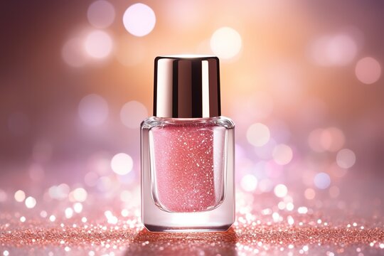 Blank Glitter pink nail polish Bottle. High quality photo
