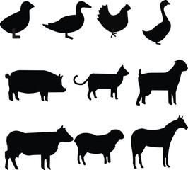 Big animals set for coloring book. Outline vector for children. Cute characters. Farm, forest and jungle animals.