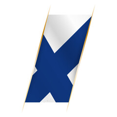 Finland flag in the form of a banner with waving effect and shadow.