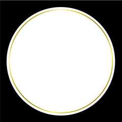 Fototapeta na wymiar 黒い背景に白い円の中に金色の円形フレームがある素材