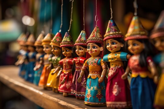 Colorful Indian puppets display