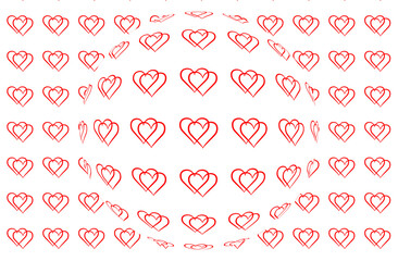 rechteckige fläche gefüllt mit einer vielzahl gleichmäßig verteilter roter doppelter herzen vor transparentem hintergrund freigestellt, HD-hintergrund