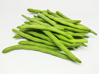 Beans, Pea, or Buncis organic vegetables healthy isolated on white background. In Indonesia beans called Buncis.