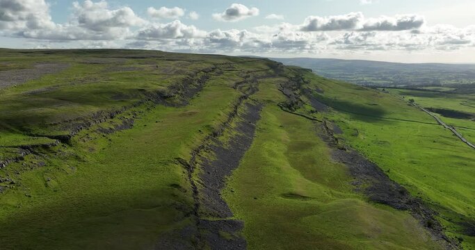 Aerial shot of rocky terrain in Chapel Le Dale.