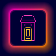 Glowing neon line London phone booth icon isolated on black background. Classic english booth phone in london. English telephone street box. Colorful outline concept. Vector