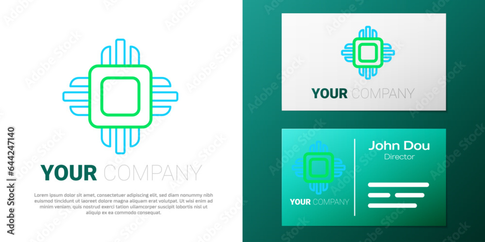 Poster line computer processor with microcircuits cpu icon isolated on white background. chip or cpu with c