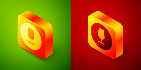 Isometric Fragile broken glass symbol for delivery boxes icon isolated on green and red background. Square button. Vector