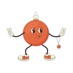 groovy Christmas tree toy ball, retro style, new year