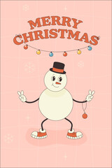 Groovy greeting card character happy new year, merry Christmas