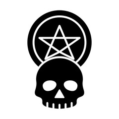 
black magic skull icon, halloween, dark magic symbol, isolated on white background.
