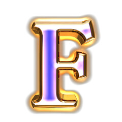 Blue symbol in a golden frame with glow. letter f