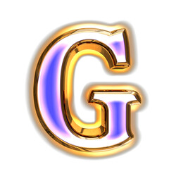 Blue symbol in a golden frame with glow. letter g