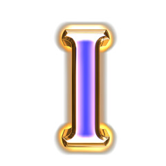 Blue symbol in a golden frame with glow. letter i