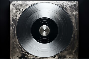 silver vinyl on dark backdrop. Generative AI