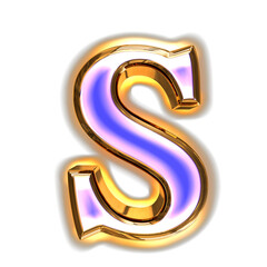 Blue symbol in a golden frame with glow. letter s