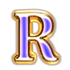 Blue symbol in a golden frame with glow. letter r
