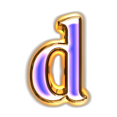 Blue symbol in a golden frame with glow. letter d