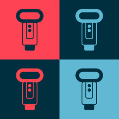 Pop art Photo camera flash icon isolated on color background. Vector